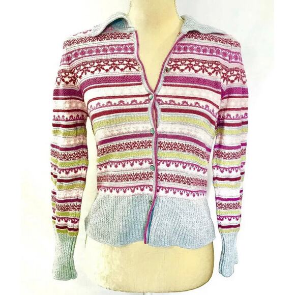 Oleana of Norway Wool Silk Fair Isle Cardigan XS/S | Nordic Designer Sweater - Picture 9 of 16